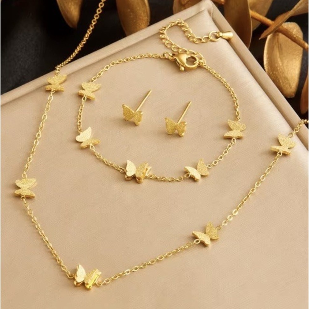 (..3.19)Stainless Steel 18 K Gold Plated Butterfly Jewerly Set